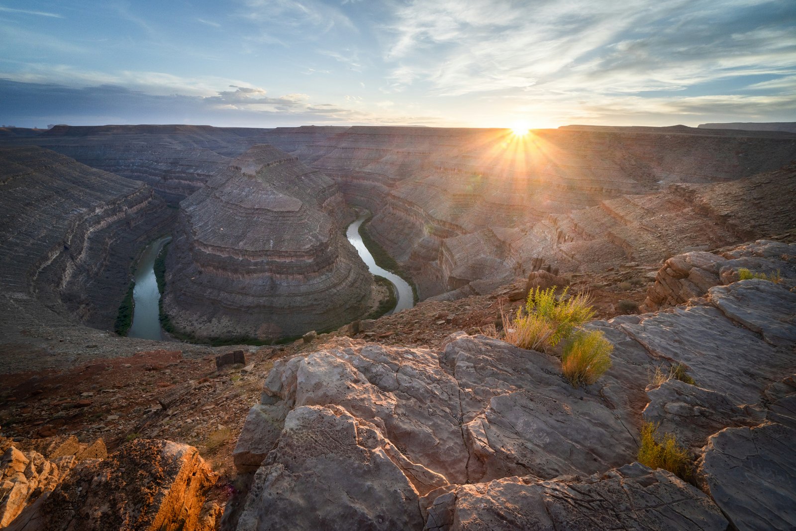 canyon and river with sunset