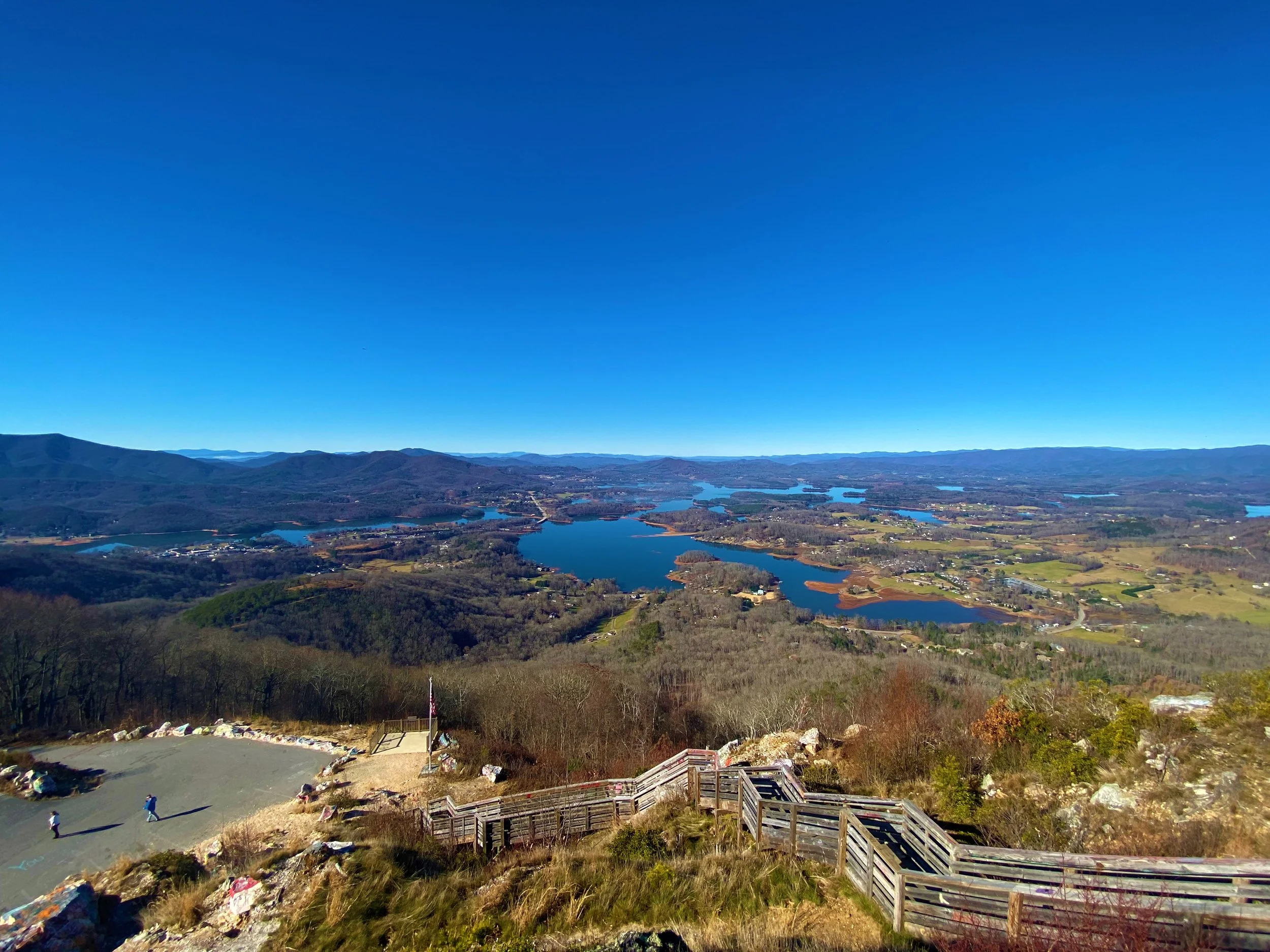view of lake chatgue and town of hiawasse at top of overlook
