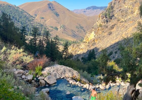 Goldbug Hot Springs surrounded by mountains in Salmon, Idaho