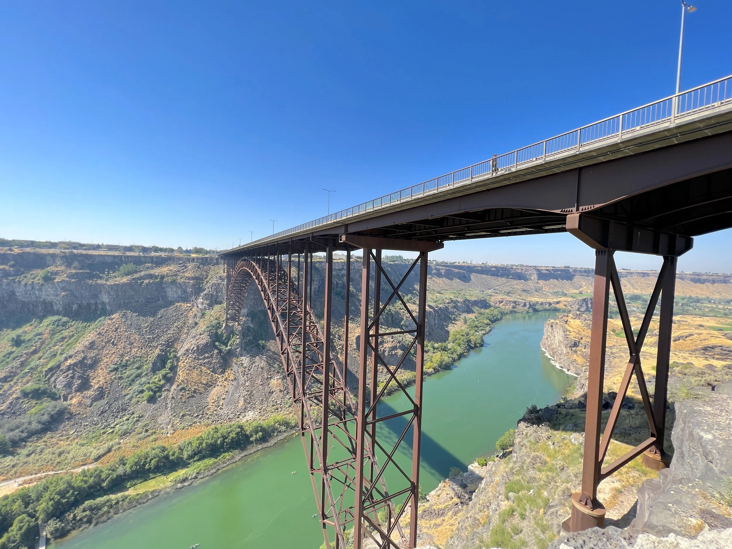 View of the grand Perrine Bridge spanning the deep Snake River Canyon in Twin Falls, Idaho.