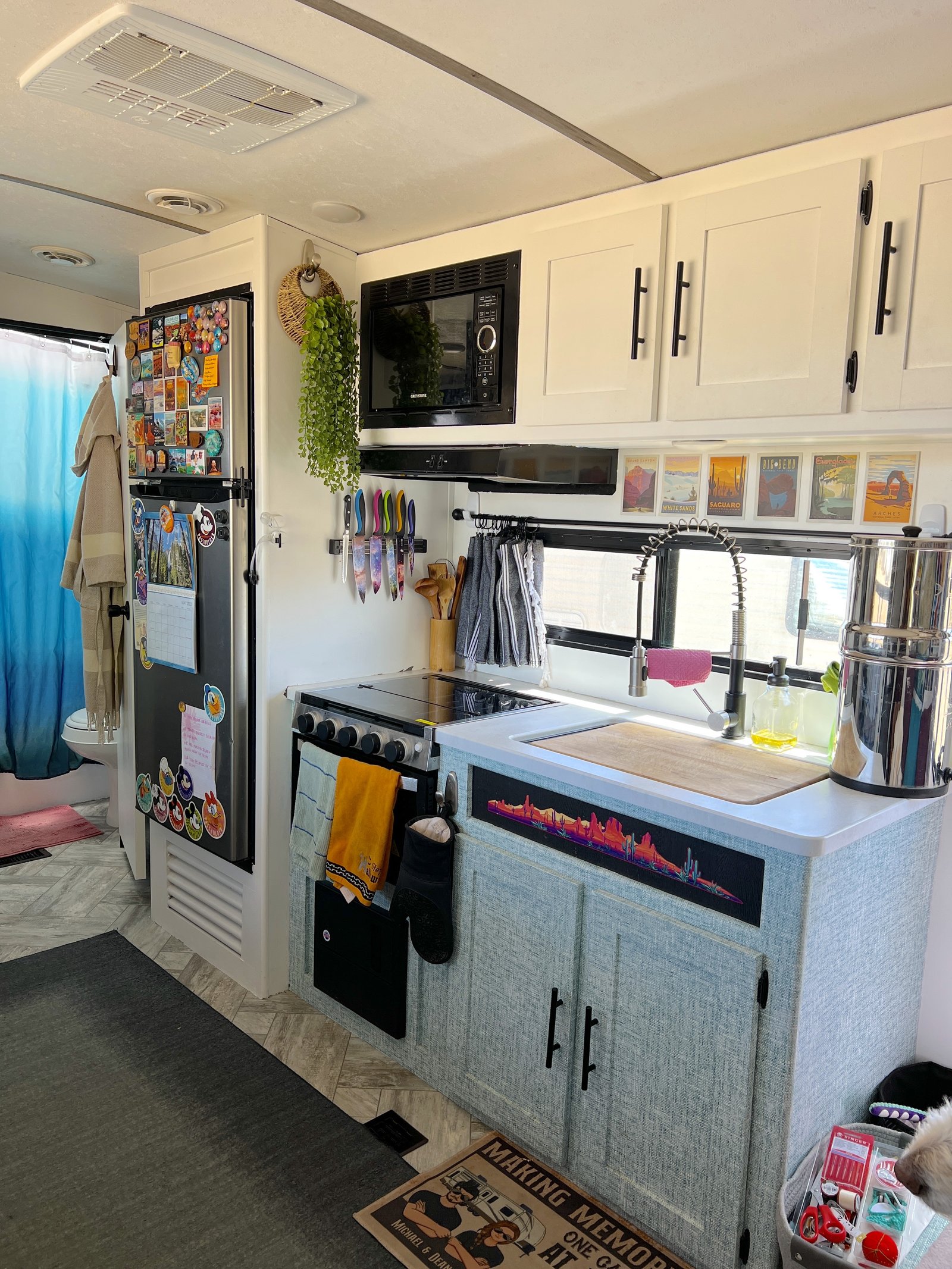 rv kitchen with peel n stick wall paper