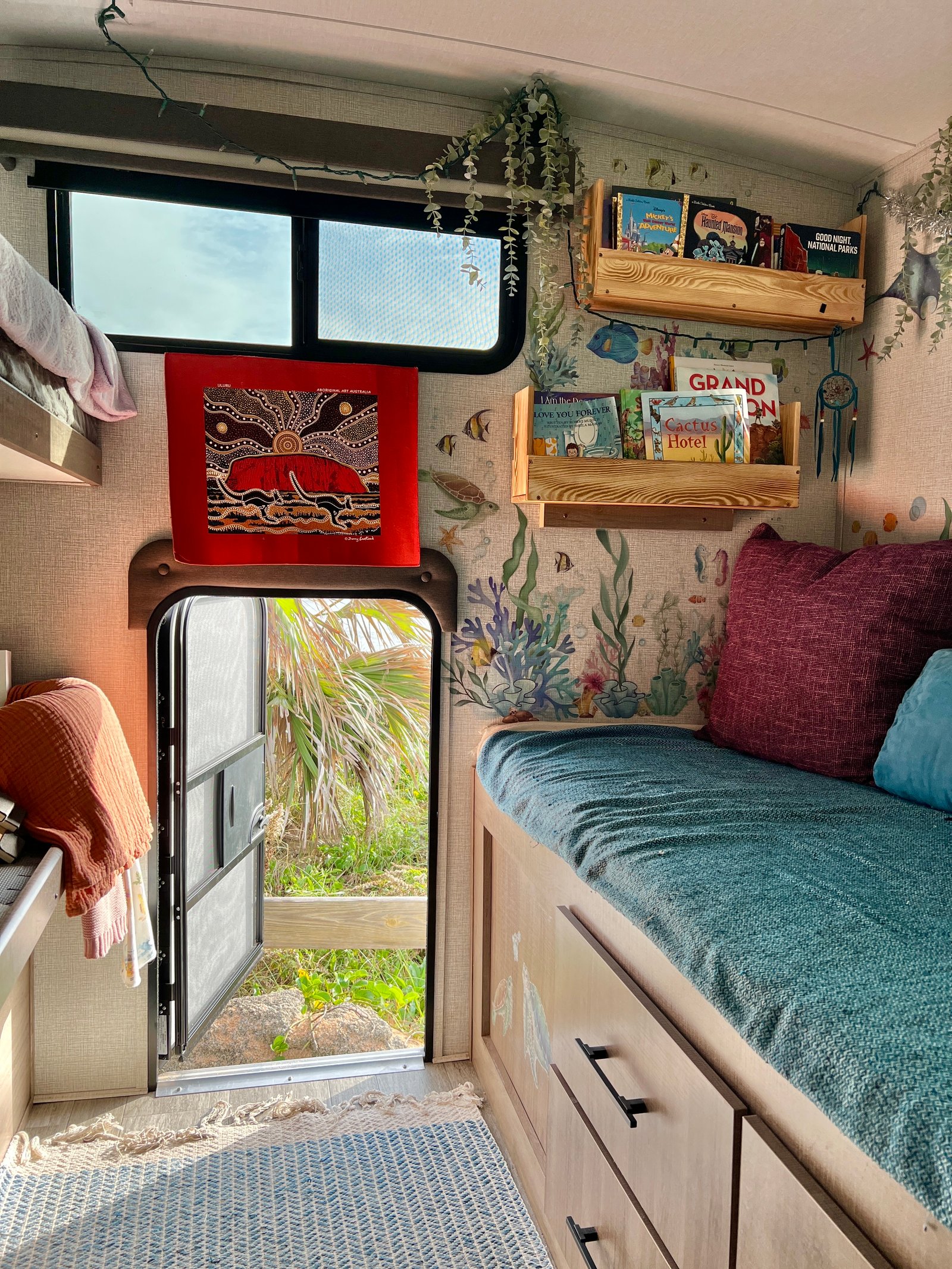 rv bunkroom with back door open