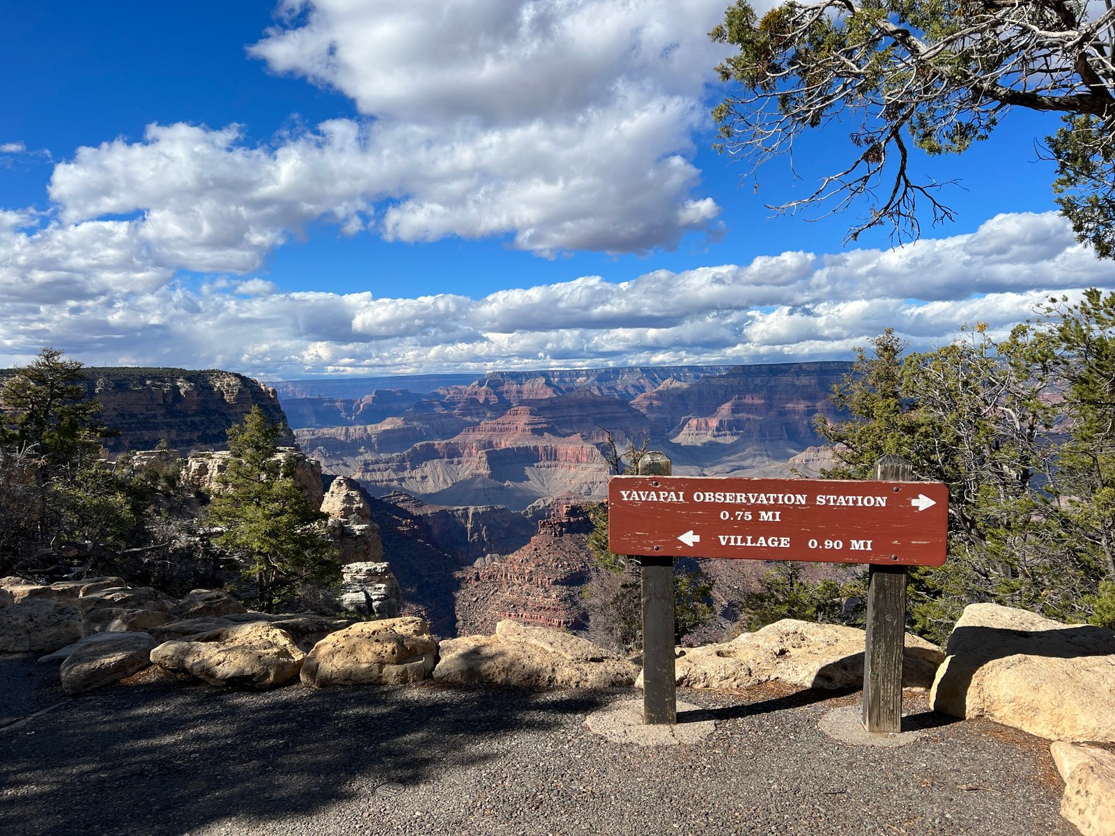 photo of Yavapai observation station sign with Grand Canyon in the background
