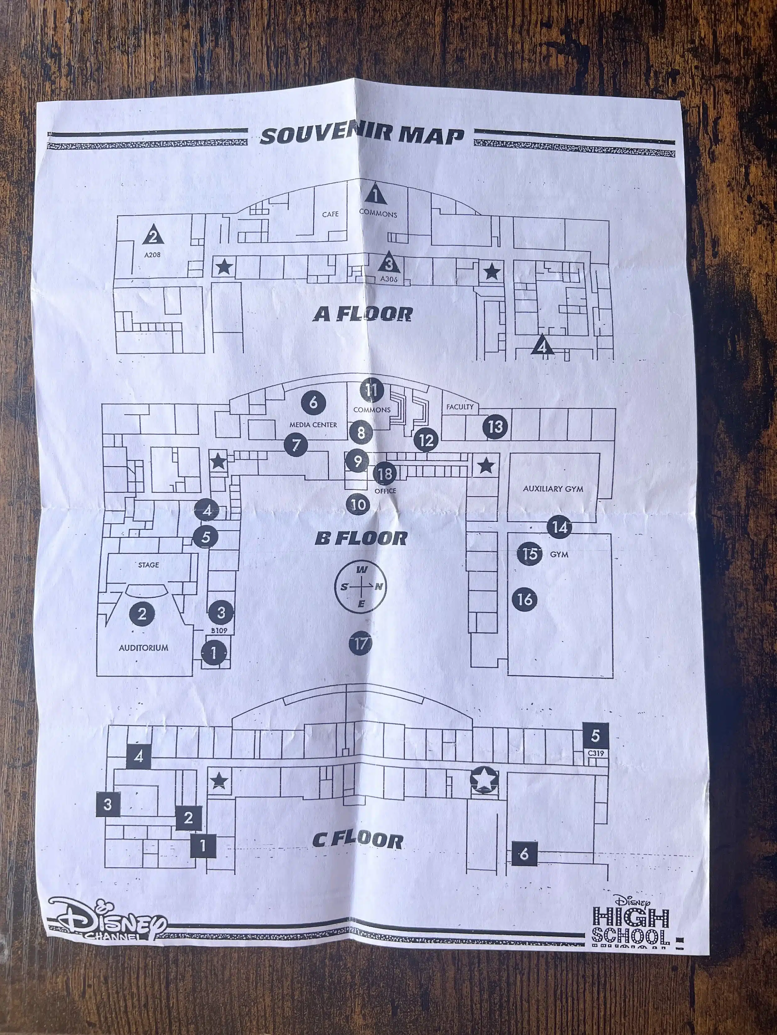 The back side of the official self-guided tour map showing the layout and filming locations at East High School.