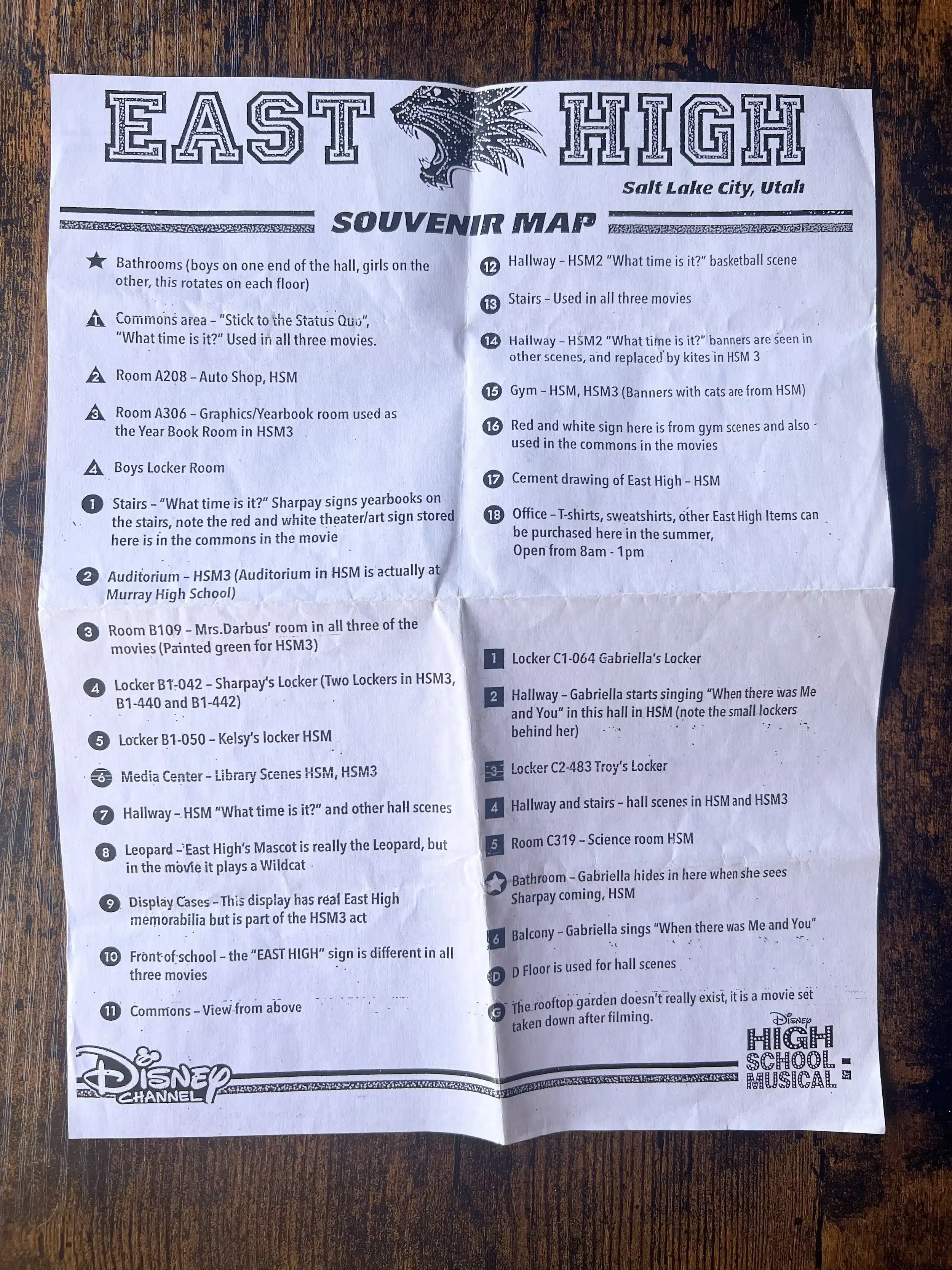 The front cover of the official self-guided tour map provided to visitors at East High School in Salt Lake City.